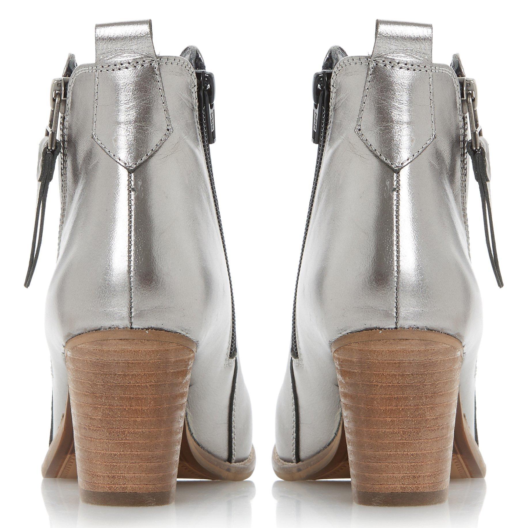 Dune Pontoon Stacked Heel Ankle Boots Pewter