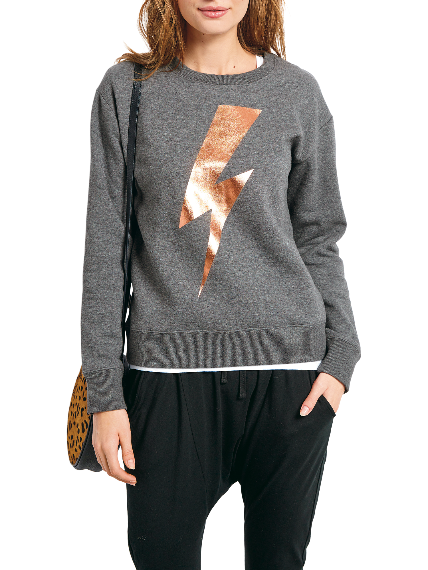 hush Lightning Bolt Sweatshirt, Mid Grey Marl/Metallic Gold