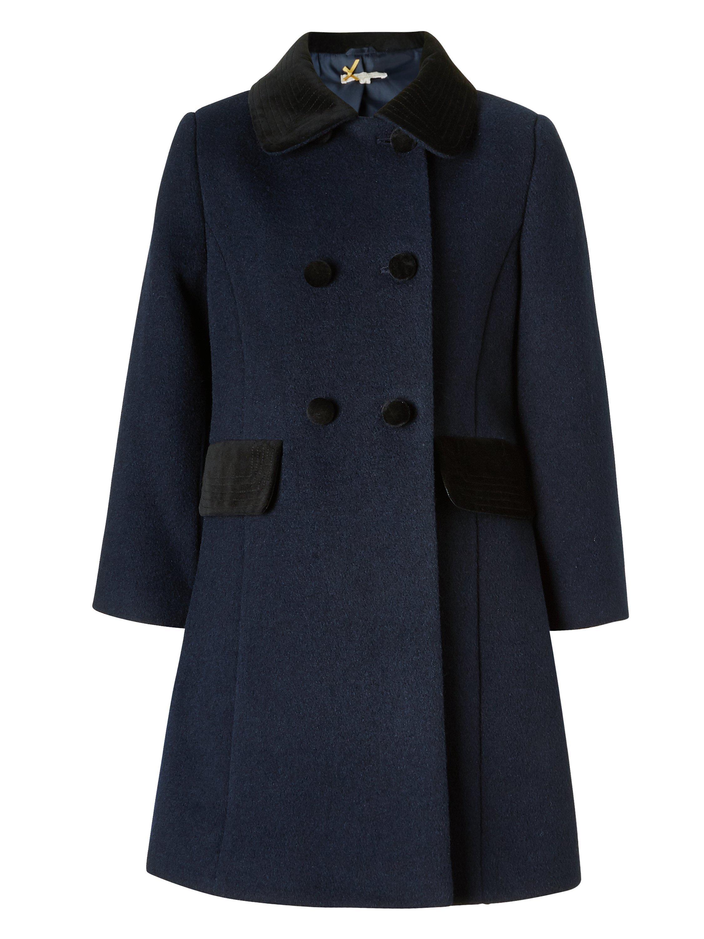 John Lewis Girls' Velvet Collar Coat, Navy