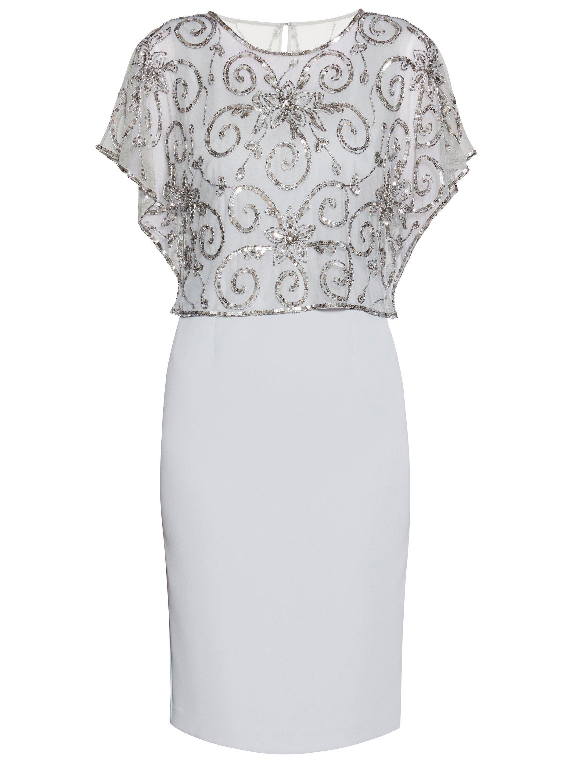 Gina Bacconi Crepe Dress With Beaded Over Top, Summer Flint