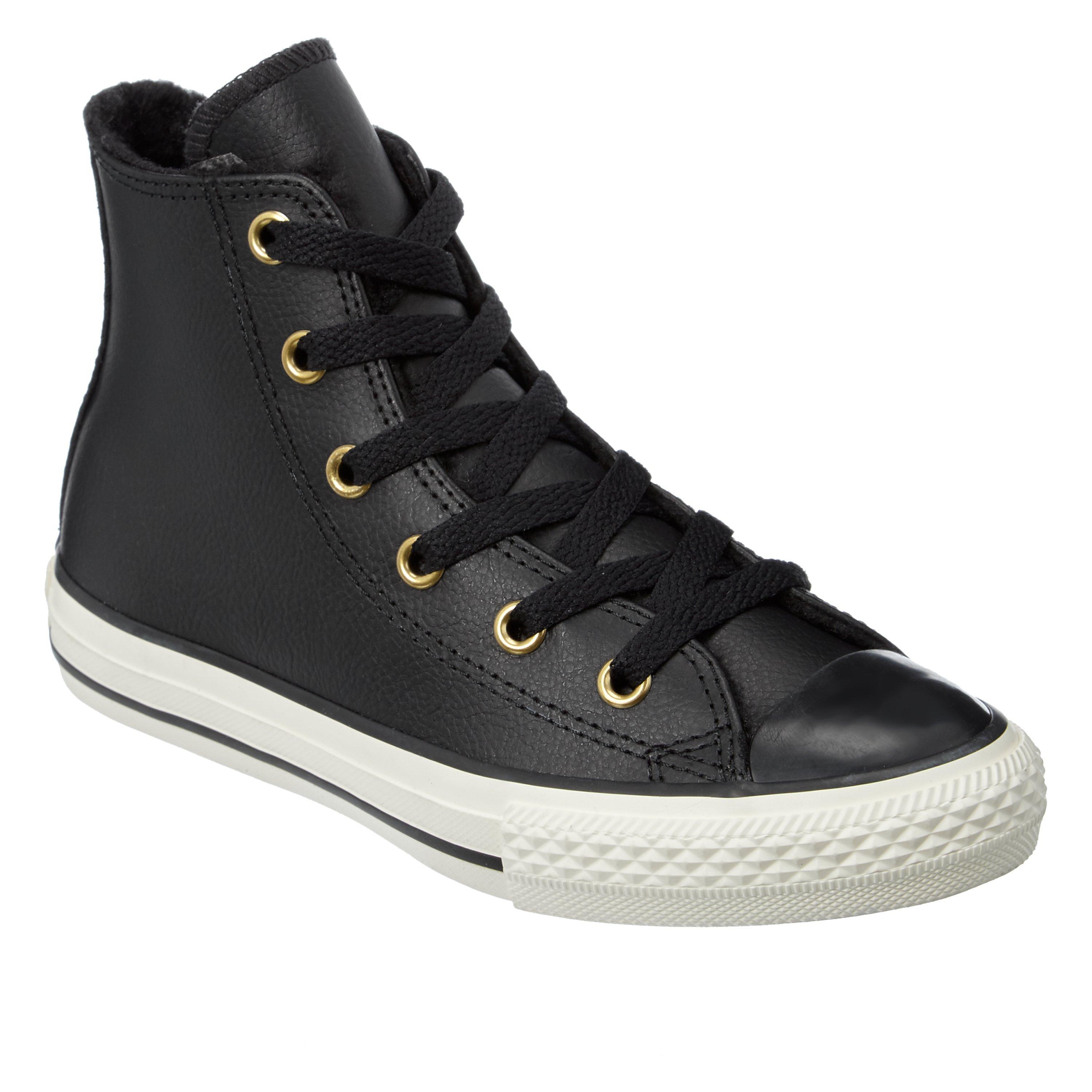 Black leather converse womens high tops best sale