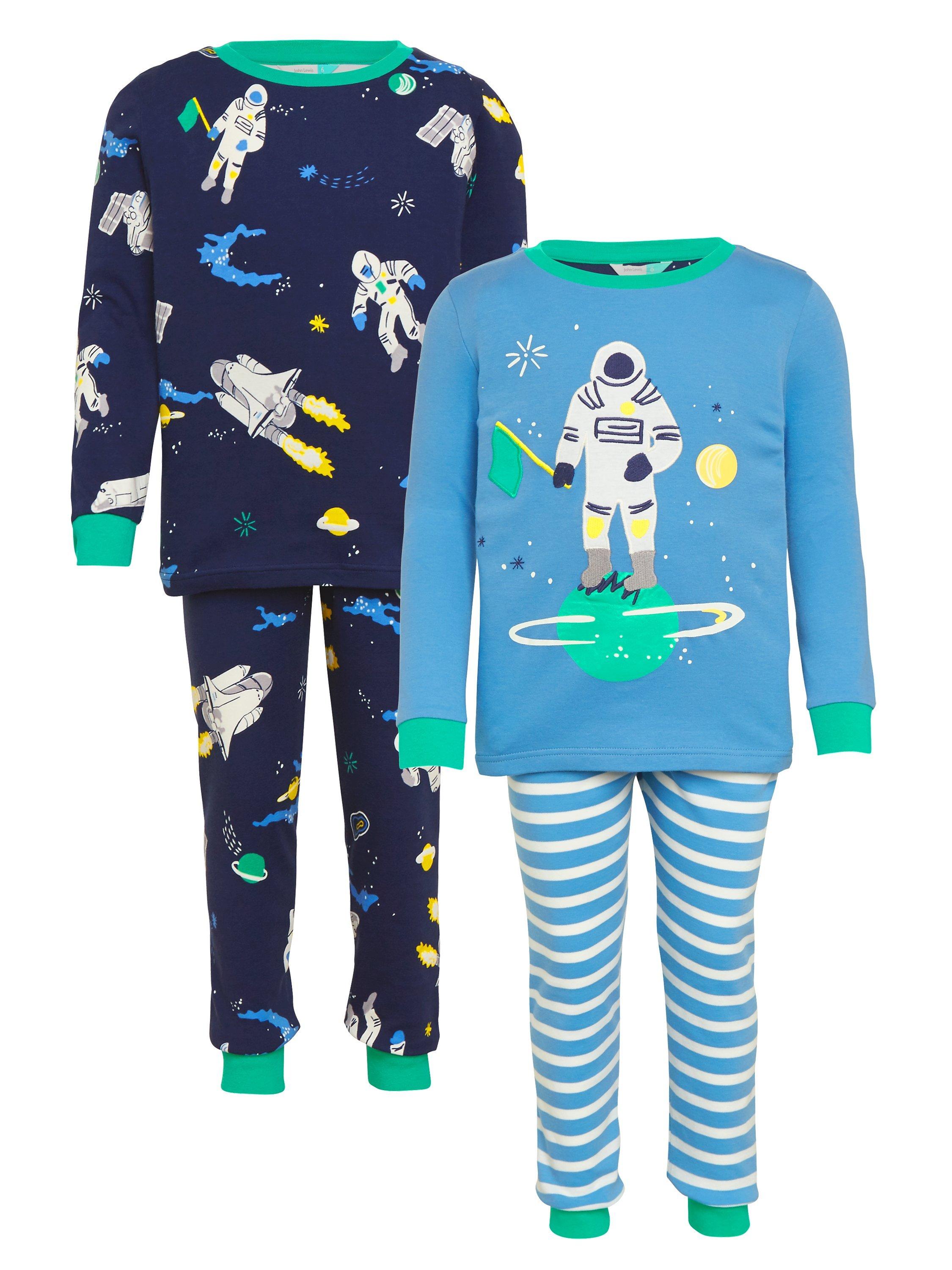 John Lewis & Partners Children's Space Print Pyjamas, Pack of 2, Blue