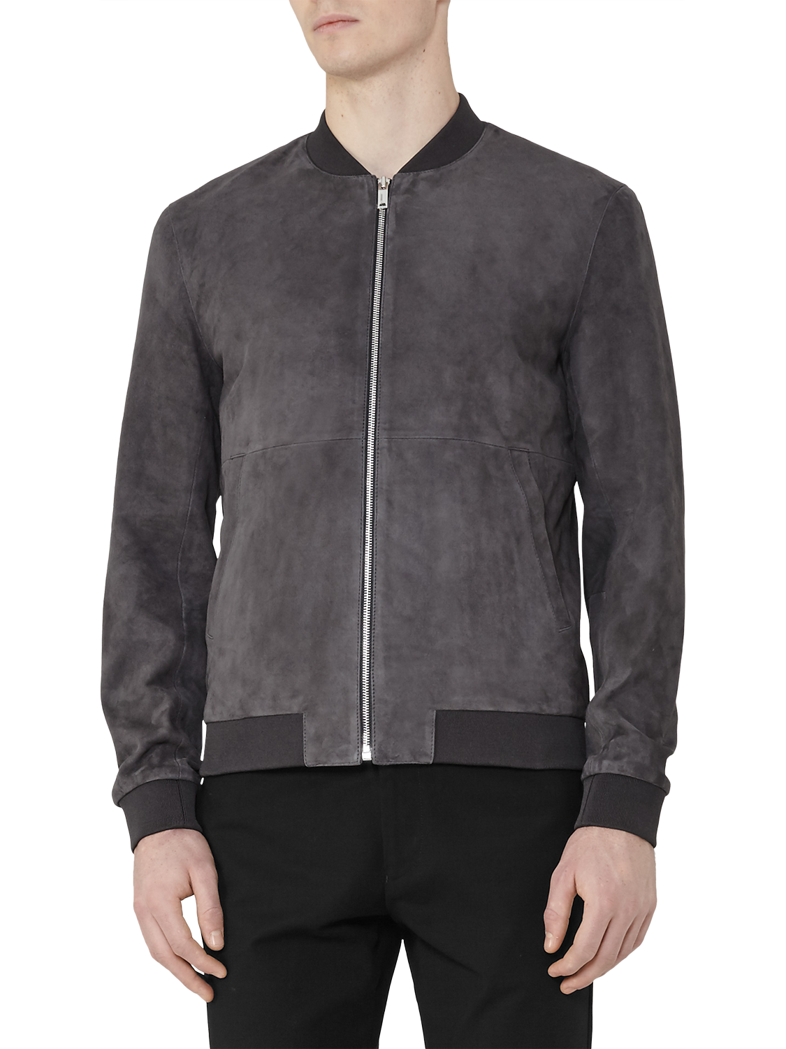 Reiss Basse Suede Bomber Jacket, Grey