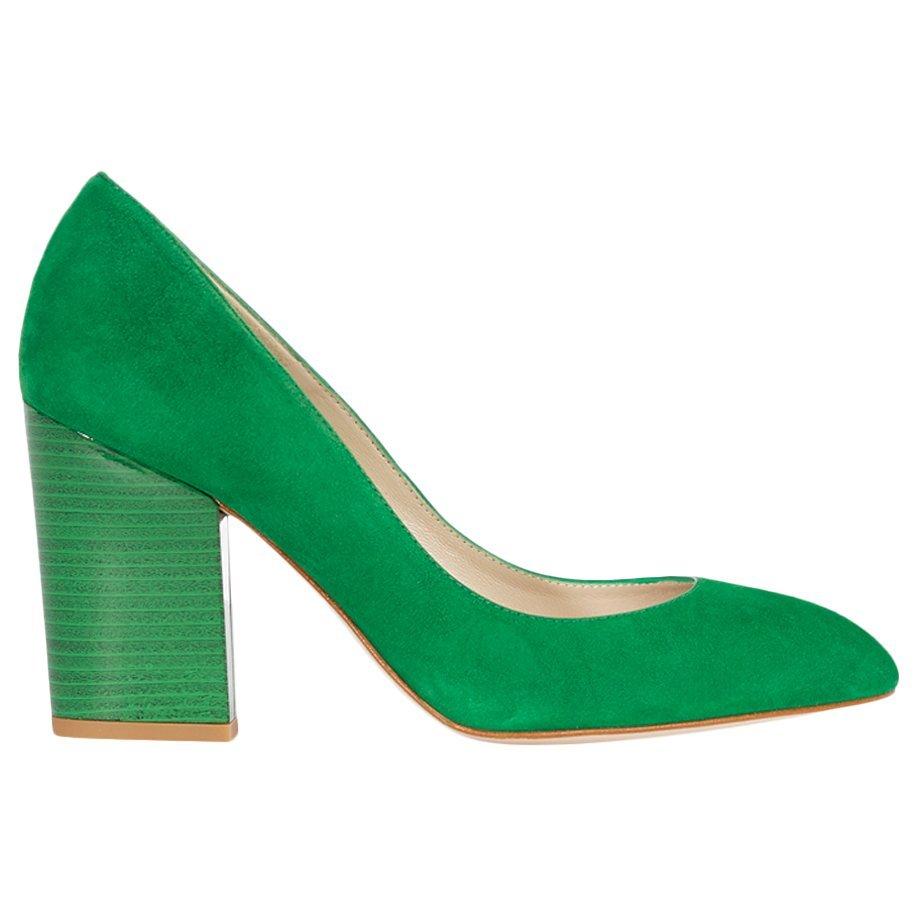 Karen Millen Almond Toe Block Heeled Court Shoes, Green