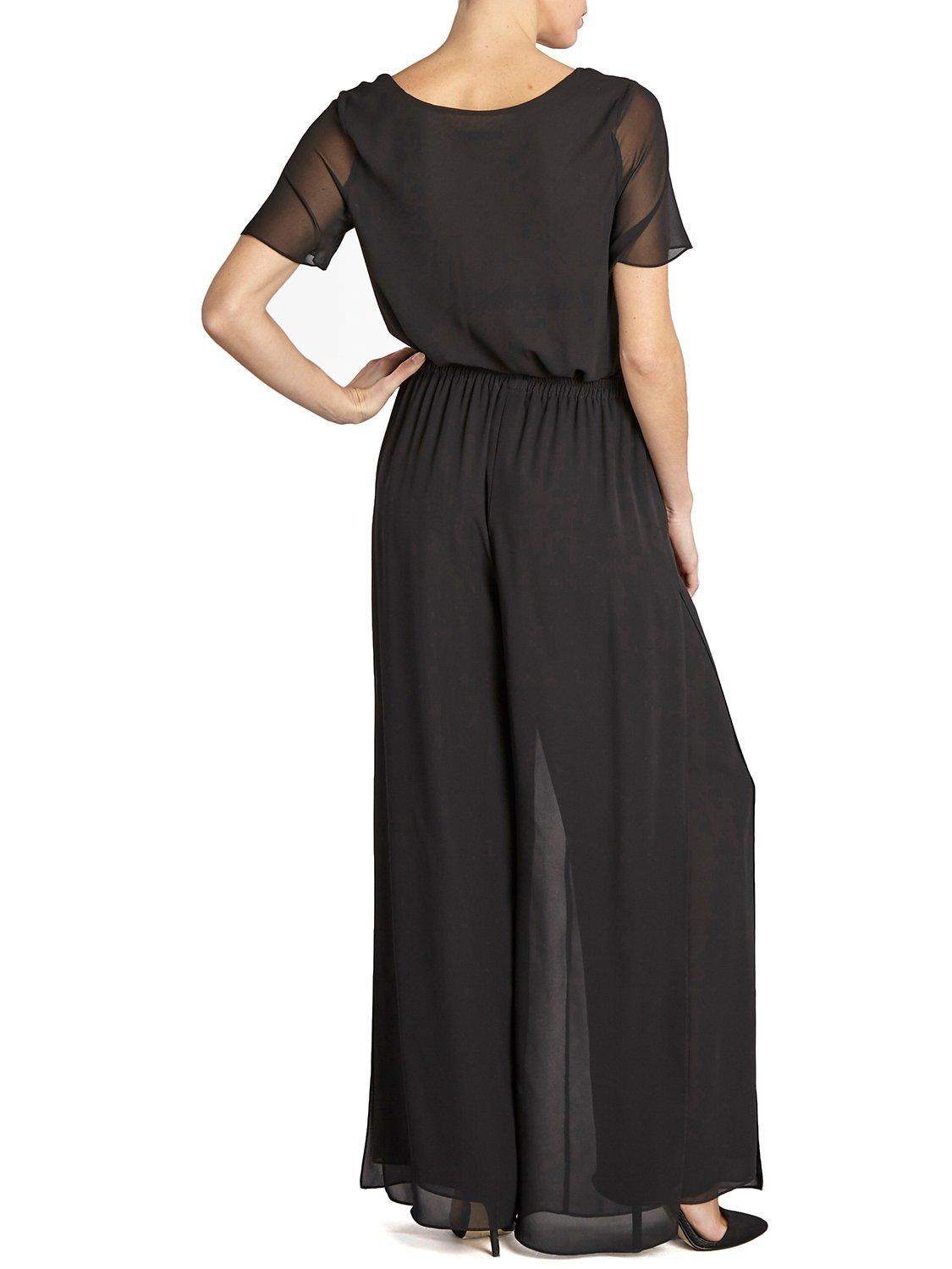 Gina Bacconi Layered Chiffon Wide Leg Side Slit Trousers, Black, 8