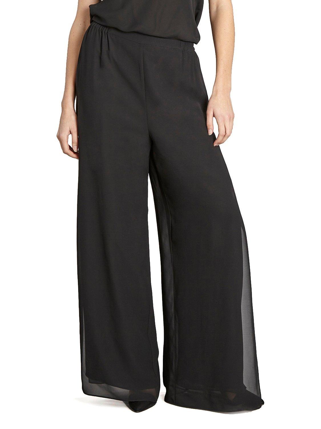 Gina Bacconi Layered Chiffon Wide Leg Side Slit Trousers, Black, 8