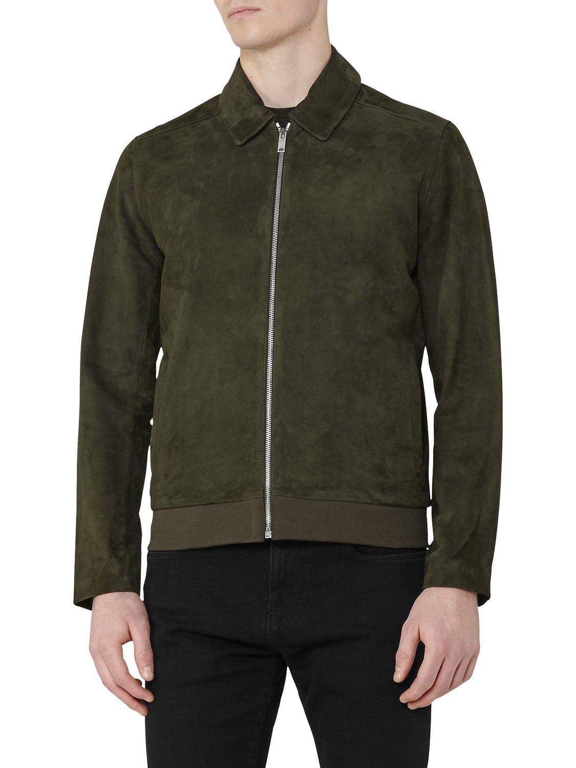 Reiss Holt Suede Bomber Jacket, Green