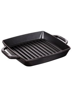 STAUB Cast Iron Double Handle Grill Pan, Black, Black