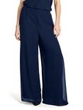 Gina Bacconi Layered Chiffon Wide Leg Side Slit Trousers, Navy