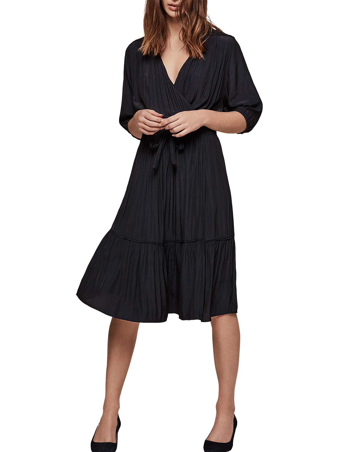 Gerard Darel Murmur Pleated Wrap Dress, Navy Blue