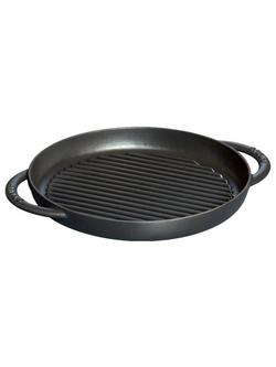 STAUB Cast Iron Round Pure Grill Pan, Black, Black