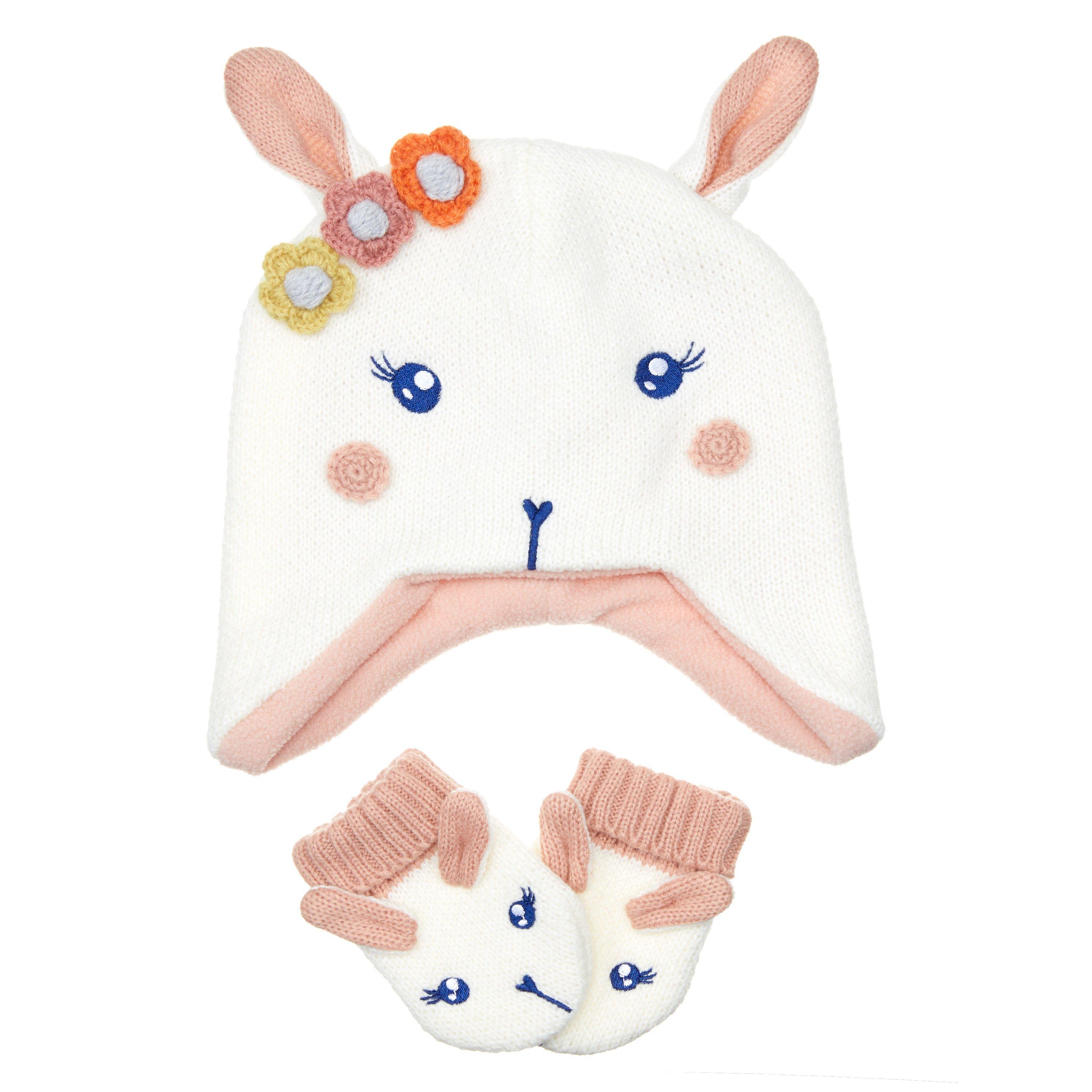 John Lewis & Partners Baby Bunny Hat and Glove Set, White