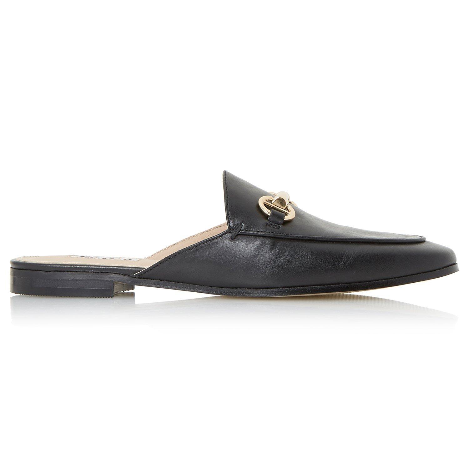 Dune Gene Backless Loafers, Black Leather