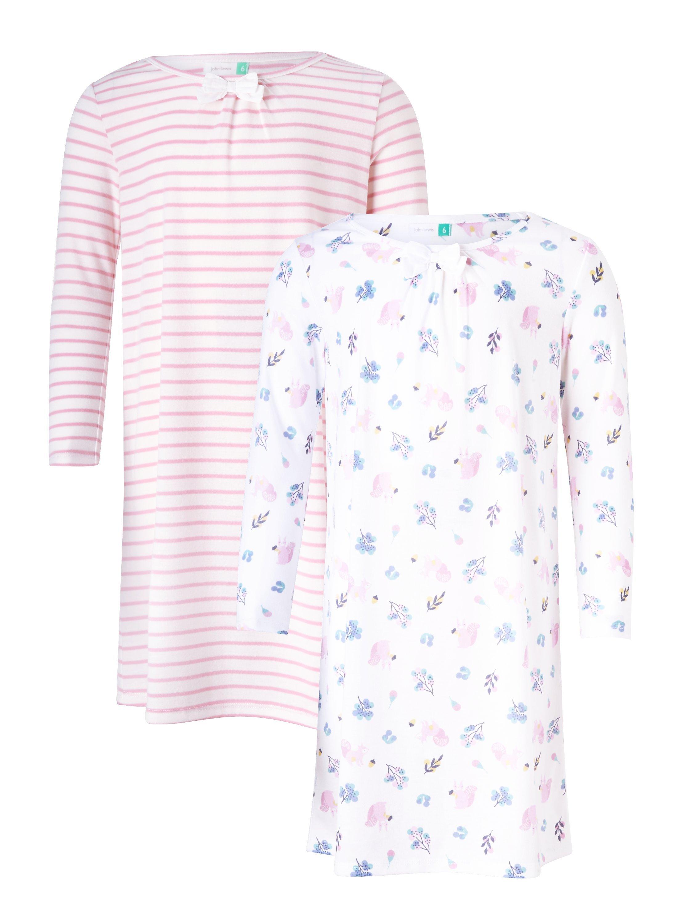 John Lewis & Partners Children's Squirrel Print Night Dress, Pack of 2, Pink/White