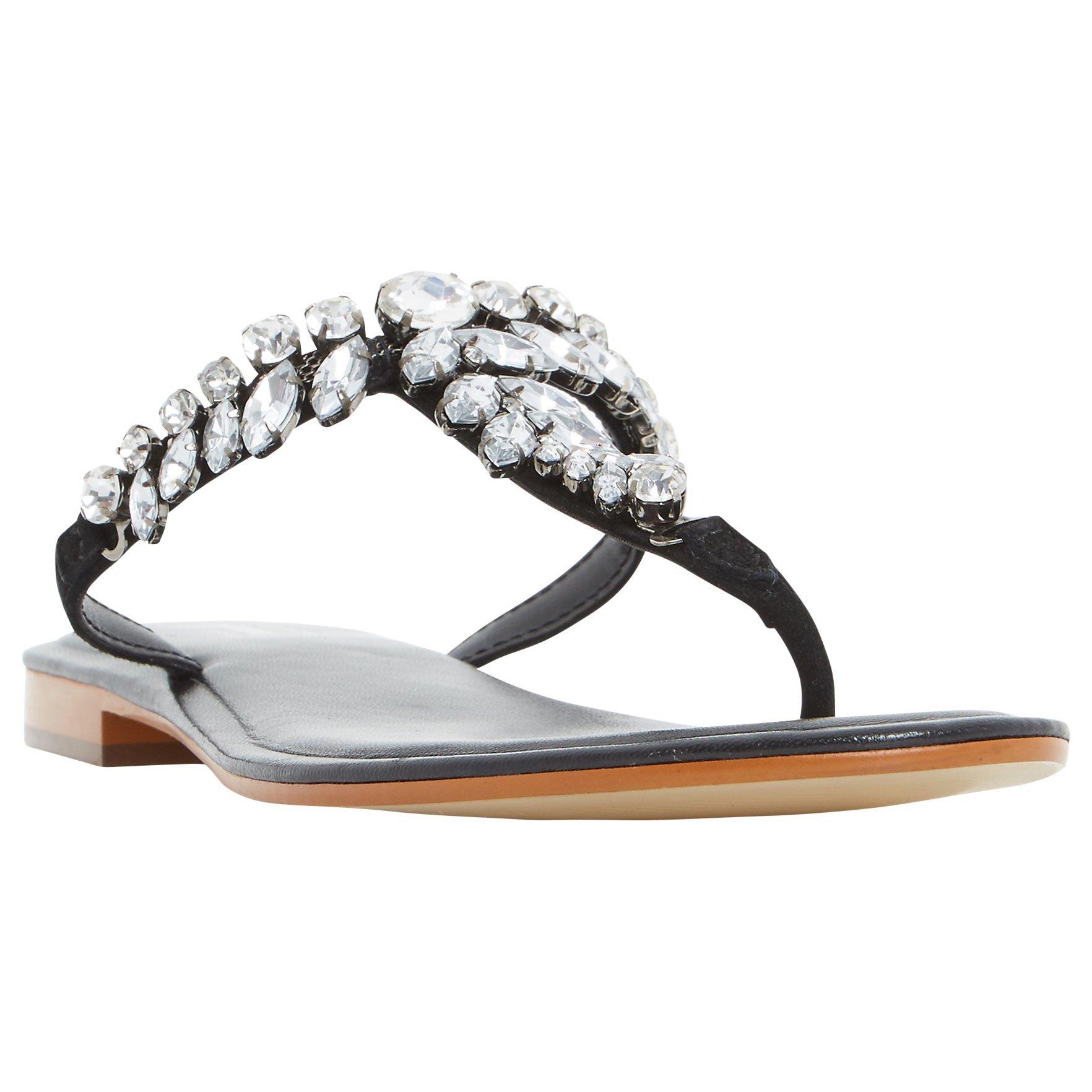 Dune Nara Jewelled Toe Post Flat Sandals, Black Suede