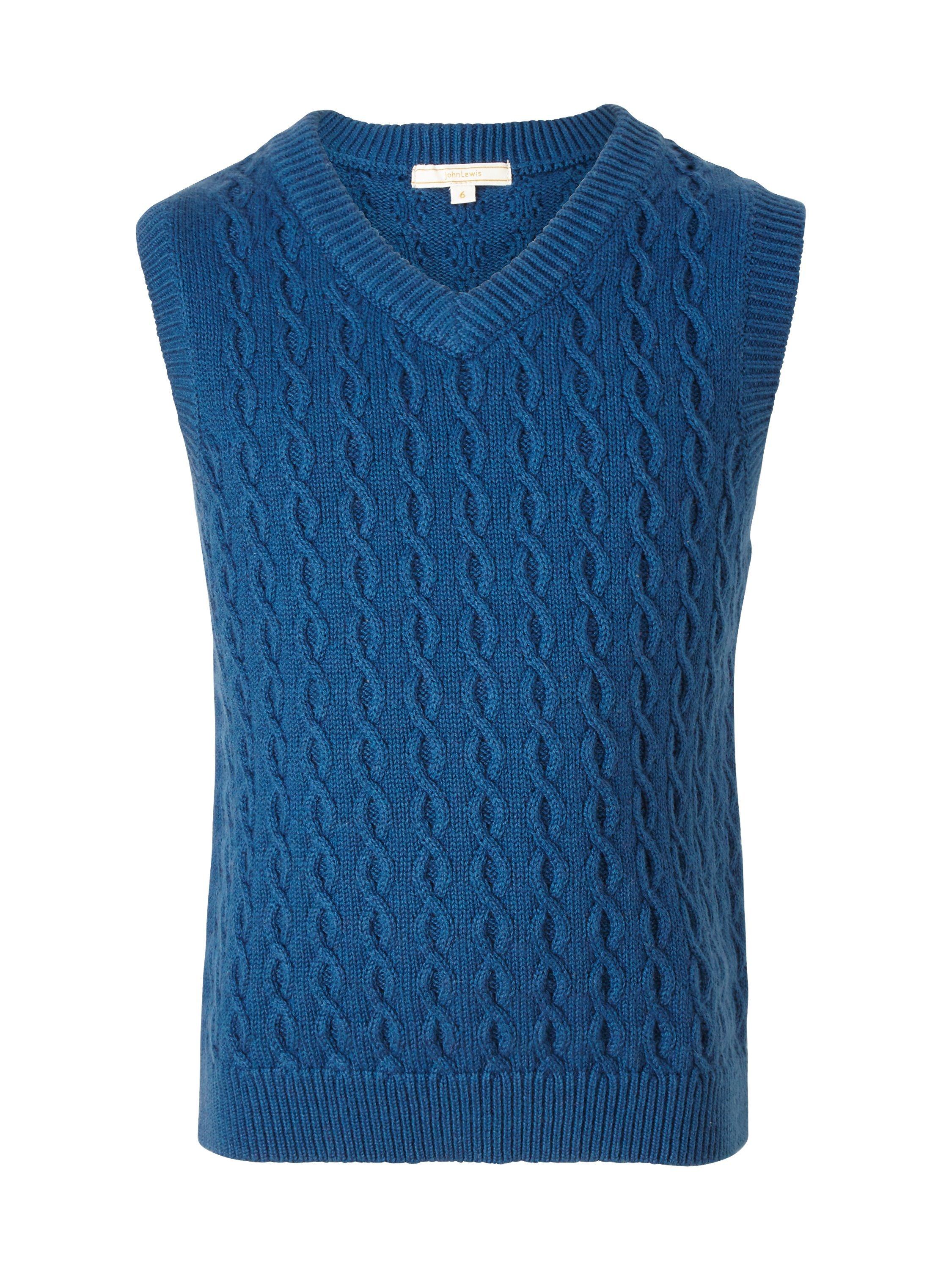 John Lewis & Partners Boys' Heirloom Collection Cable Knit Tank Top, Blue, 3 years