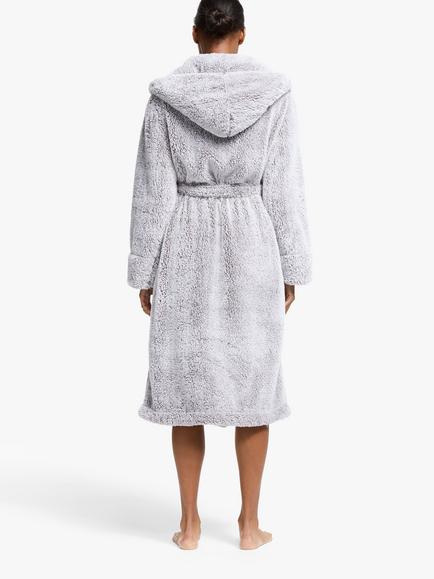 John Lewis Hi Pile Fleece Robe - view 2, Grey