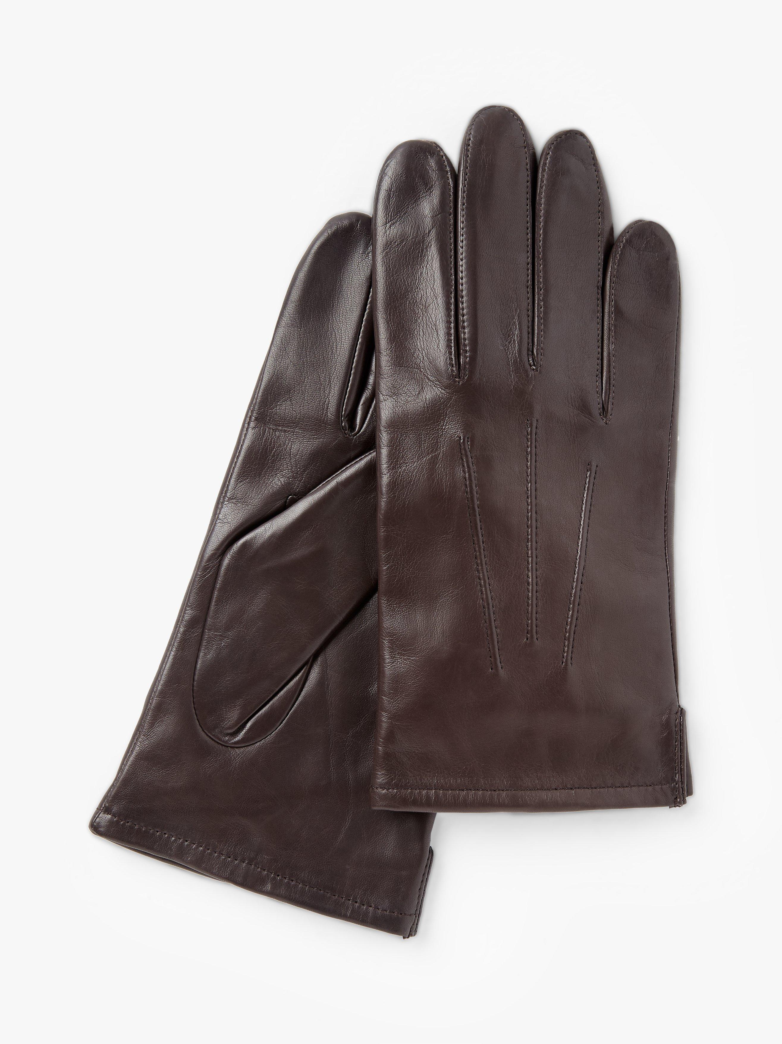 John Lewis Fleece Lined Leather Gloves, Brown
