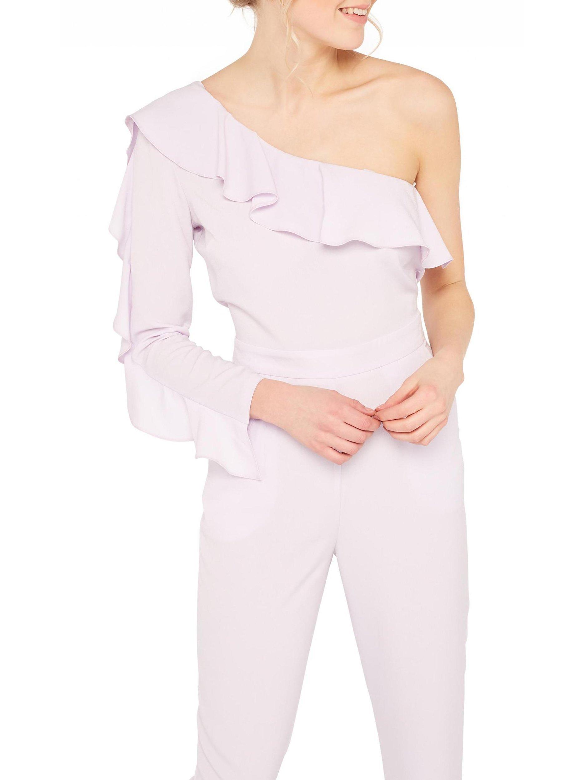 Miss Selfridge One Shoulder Ruffle Jumpsuit, Lilac
