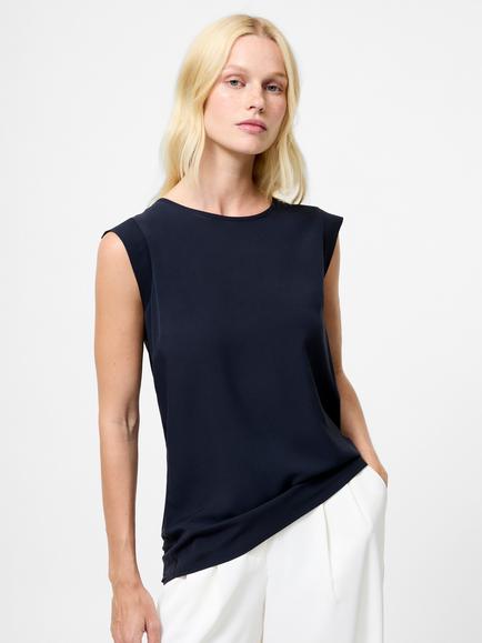 French Connection Classic Polly Plains Capped Sleeve T-Shirt, Utility Blue