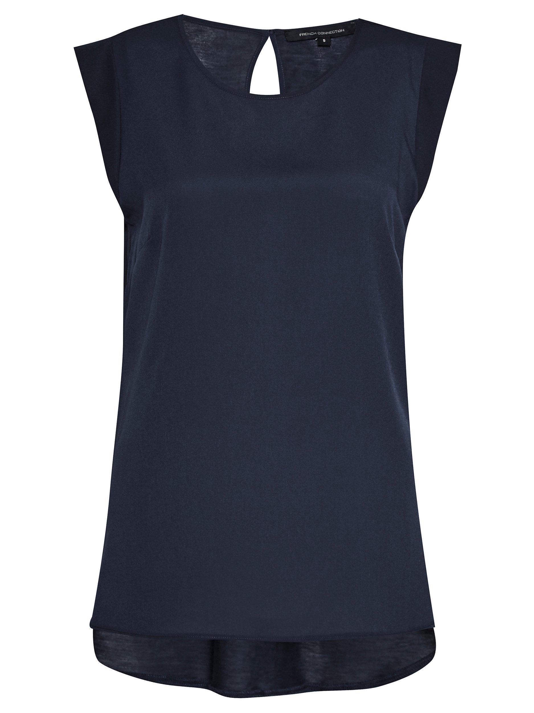 Product image 2 of 3, which shows French Connection Classic Polly Plains Capped Sleeve T-Shirt, Utility Blue, XS