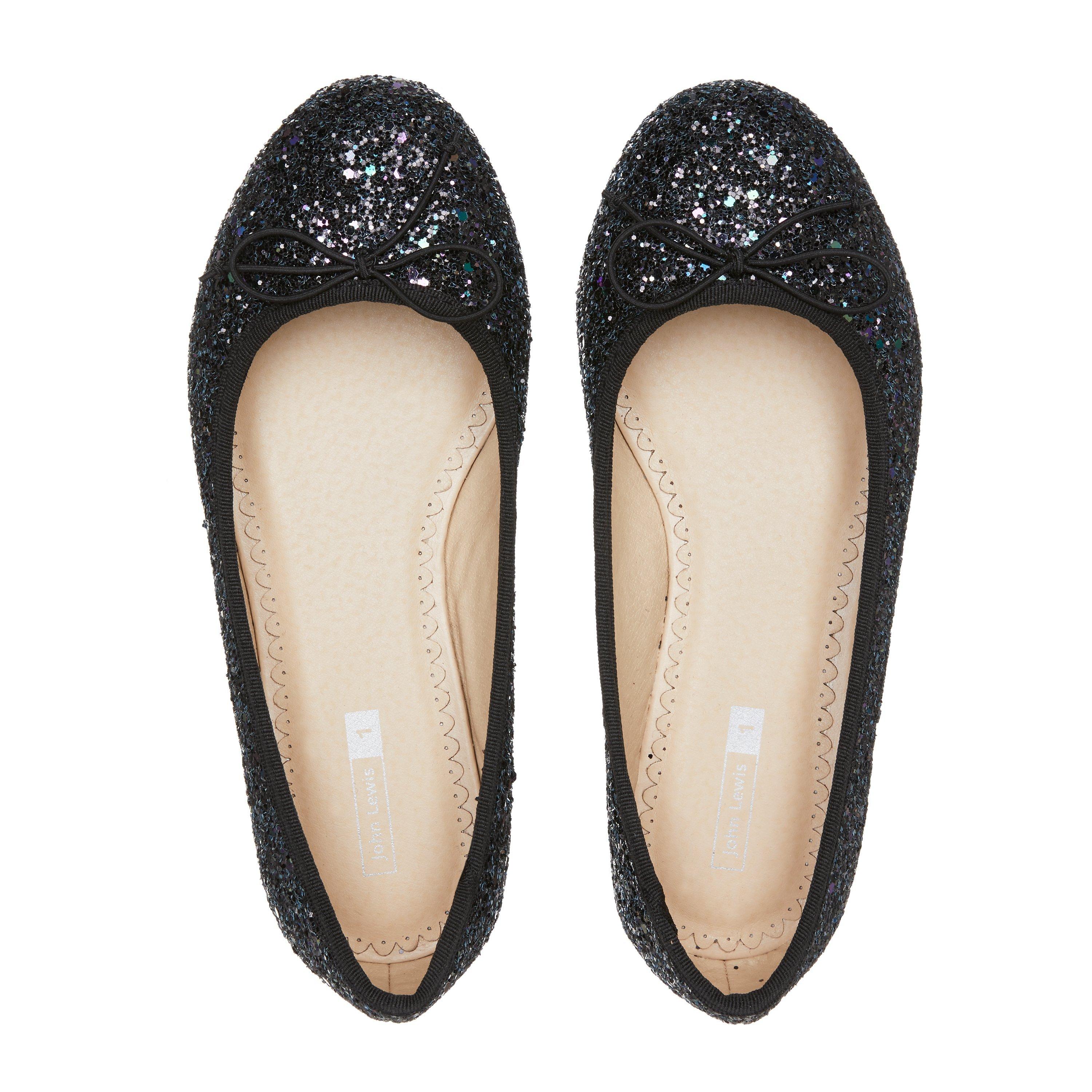 John Lewis Kids Isabella Glitter Ballet Pumps Black 6 Jnr