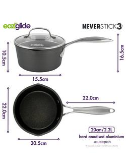 Eaziglide Neverstick3 Professional Non-Stick Saucepan with Lid - view 2, Grey