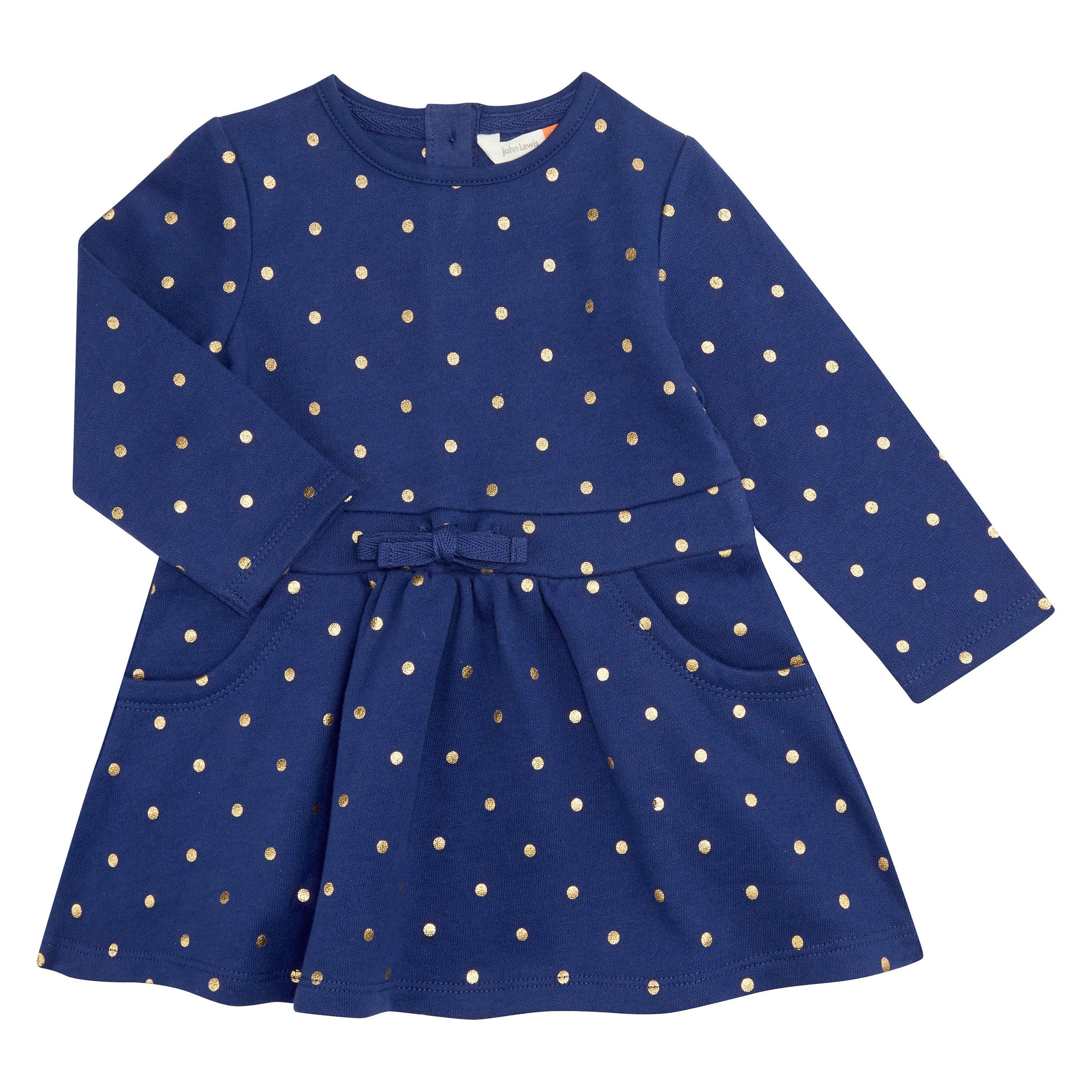 John Lewis Baby Polka Dot Dress Navy