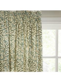 Morris & Co. Willow Bough Pair Lined Pencil Pleat Curtains, Green