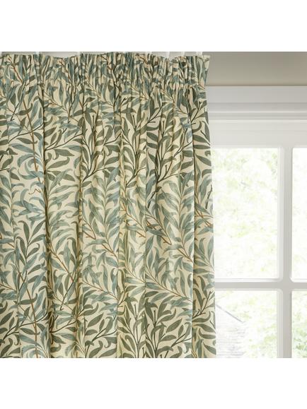 Morris & Co. Willow Bough Pair Lined Pencil Pleat Curtains, Green