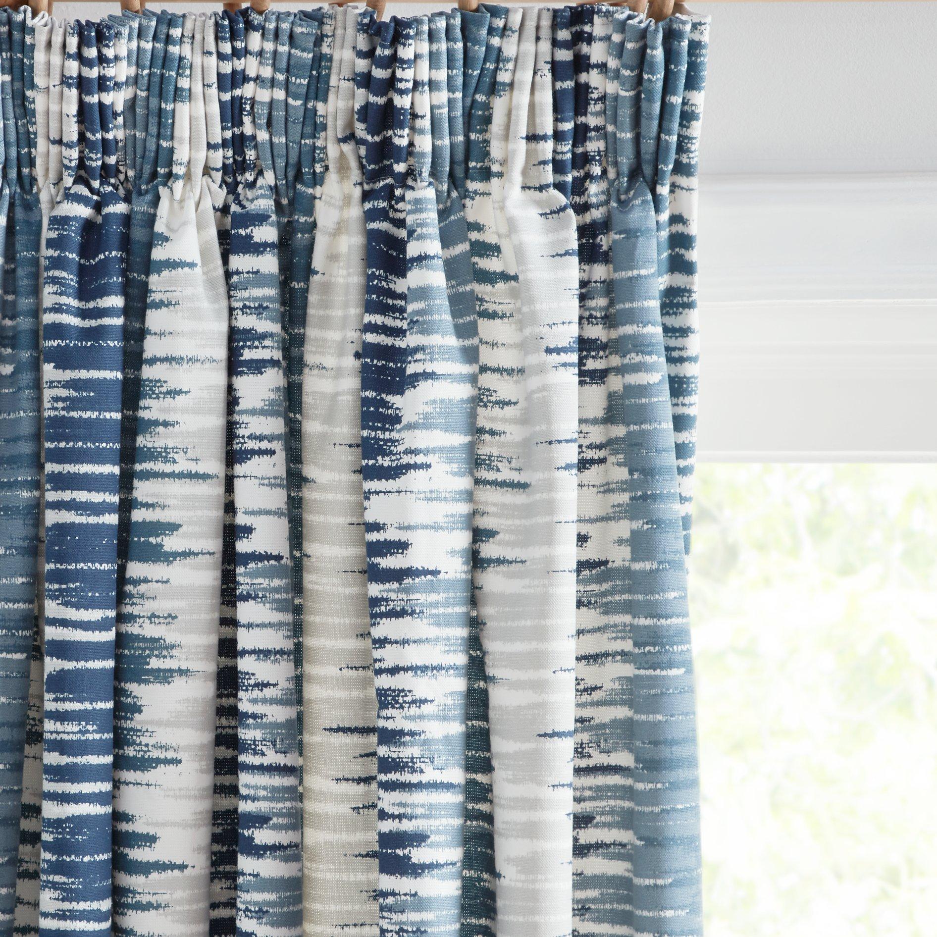 John Lewis & Partners Ikat Pair Lined Pencil Pleat Curtains, Blue