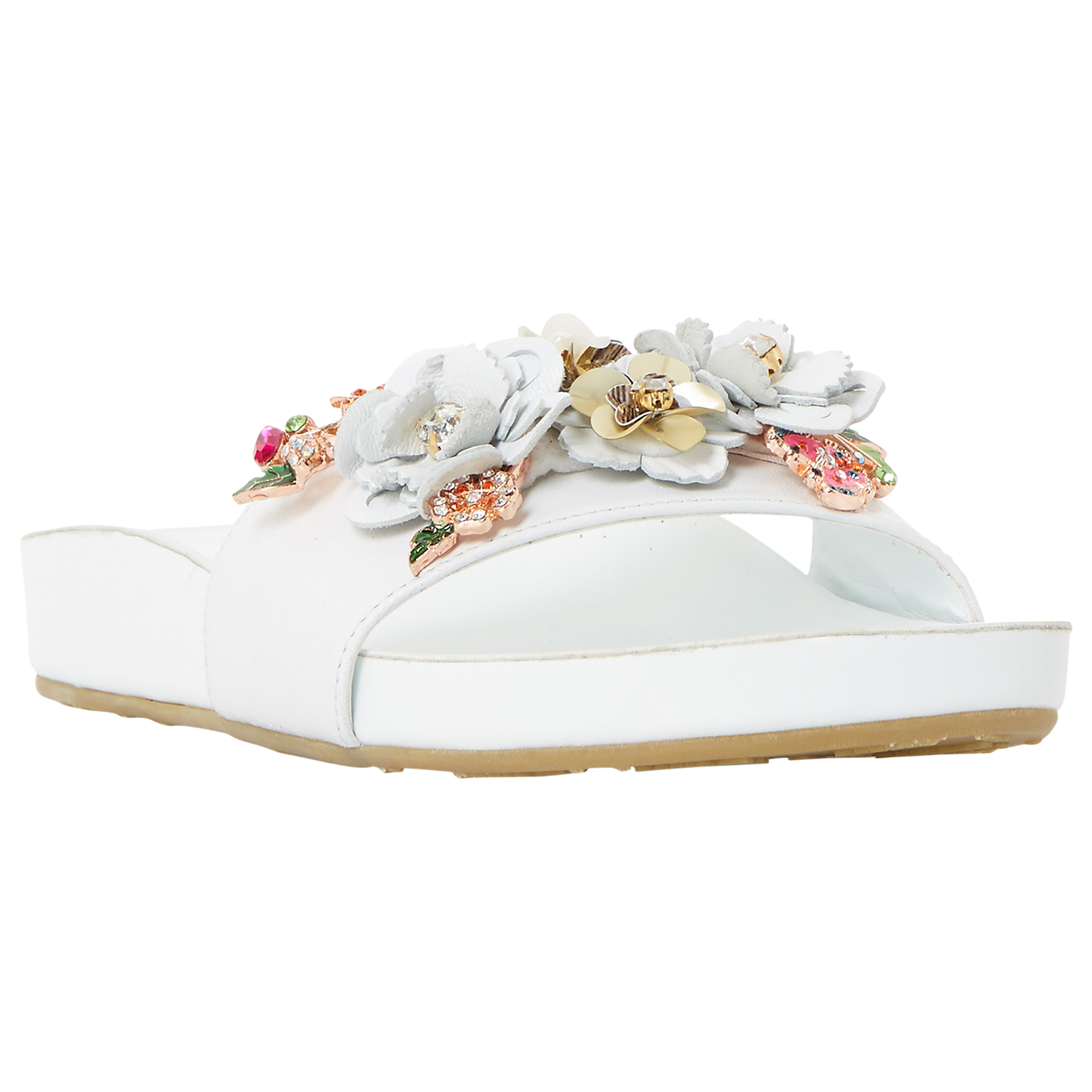 Dune Laelia Flower Slider Sandals, White