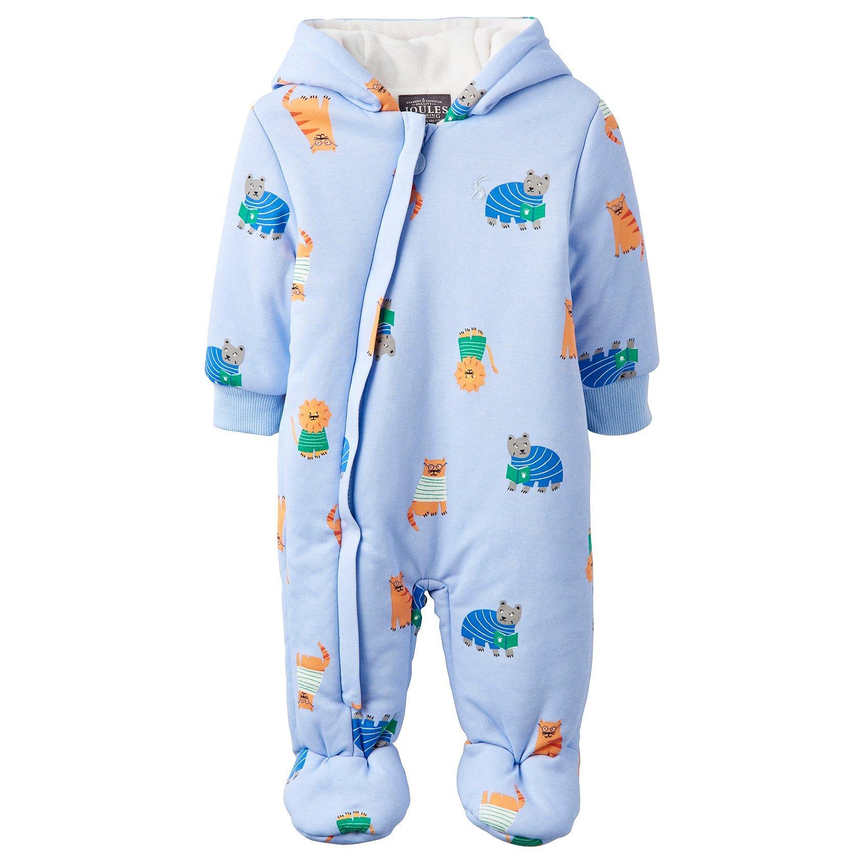 Baby Joule Snug Animal Print Pramsuit, Blue