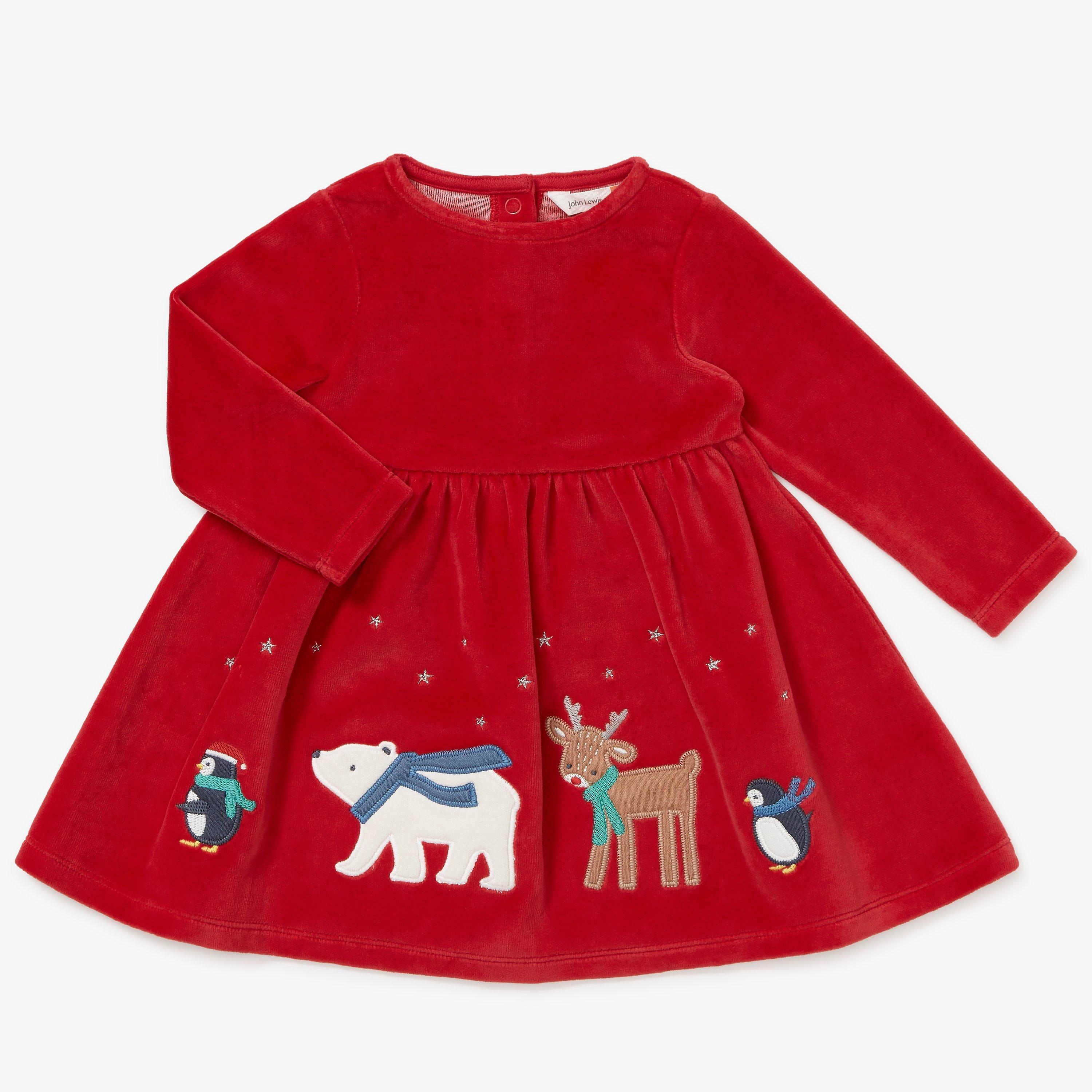 John Lewis Baby Christmas Border Dress Red