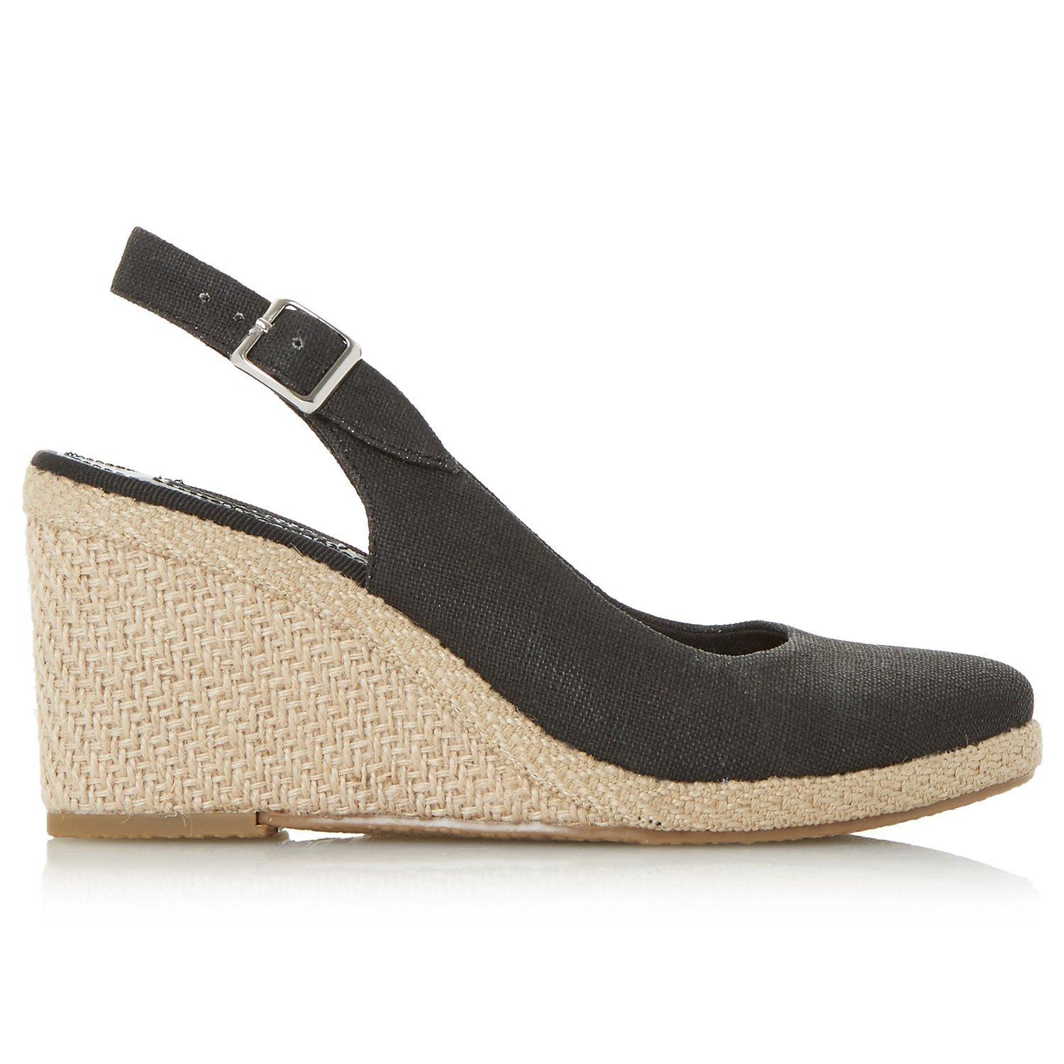 Dune Kanvas Slingback Wedge Heel Court Shoes, Black