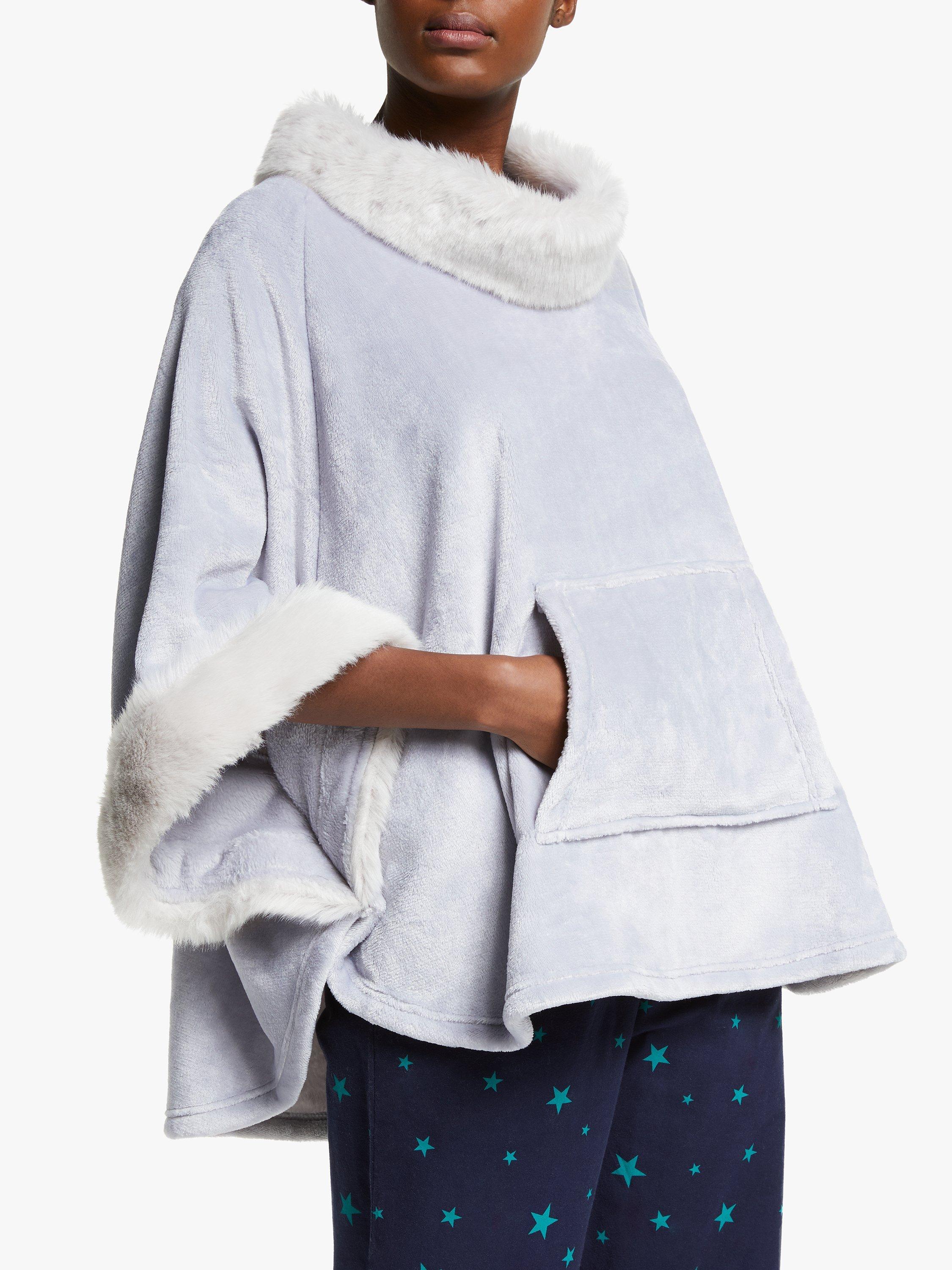 John Lewis Partners Faux Fur Fleece Poncho Grey