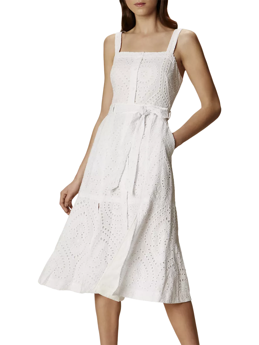 Karen Millen Broderie Midi Dress, White