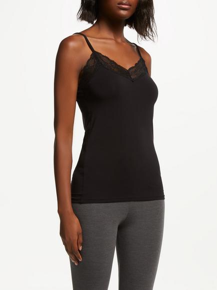 John Lewis Heat Generating Lace Trim Thermal Vest, Black