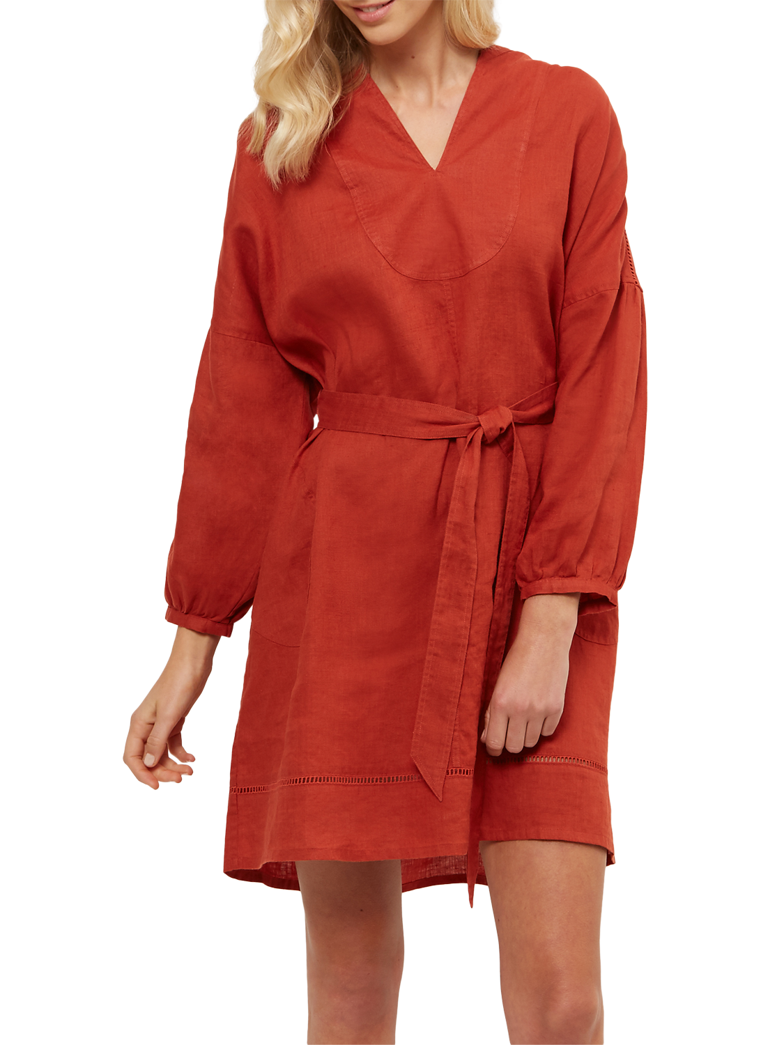 Jaeger Linen Belted Oversized Dress, Red