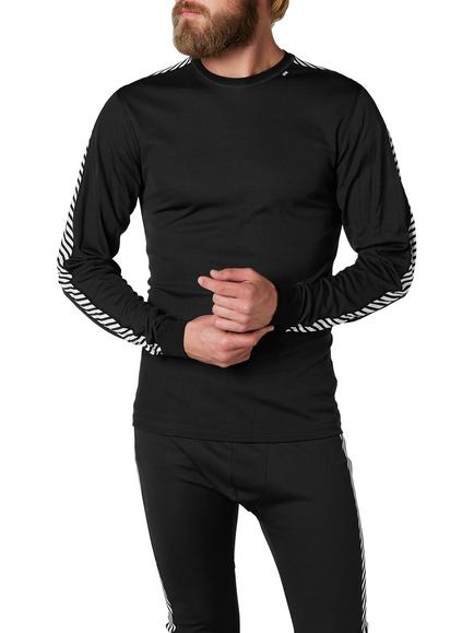 Helly Hansen Lifa Stripe Base Layer Crew Top, Black, Black