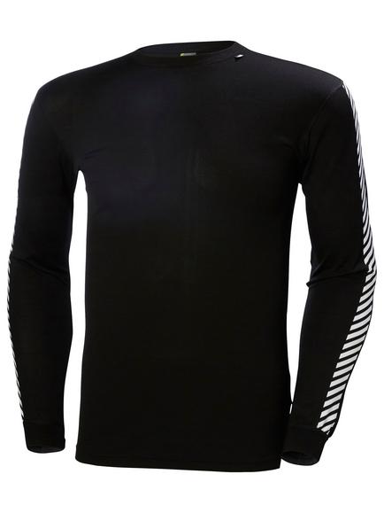 Helly Hansen Lifa Stripe Base Layer Crew Top, Black, Black