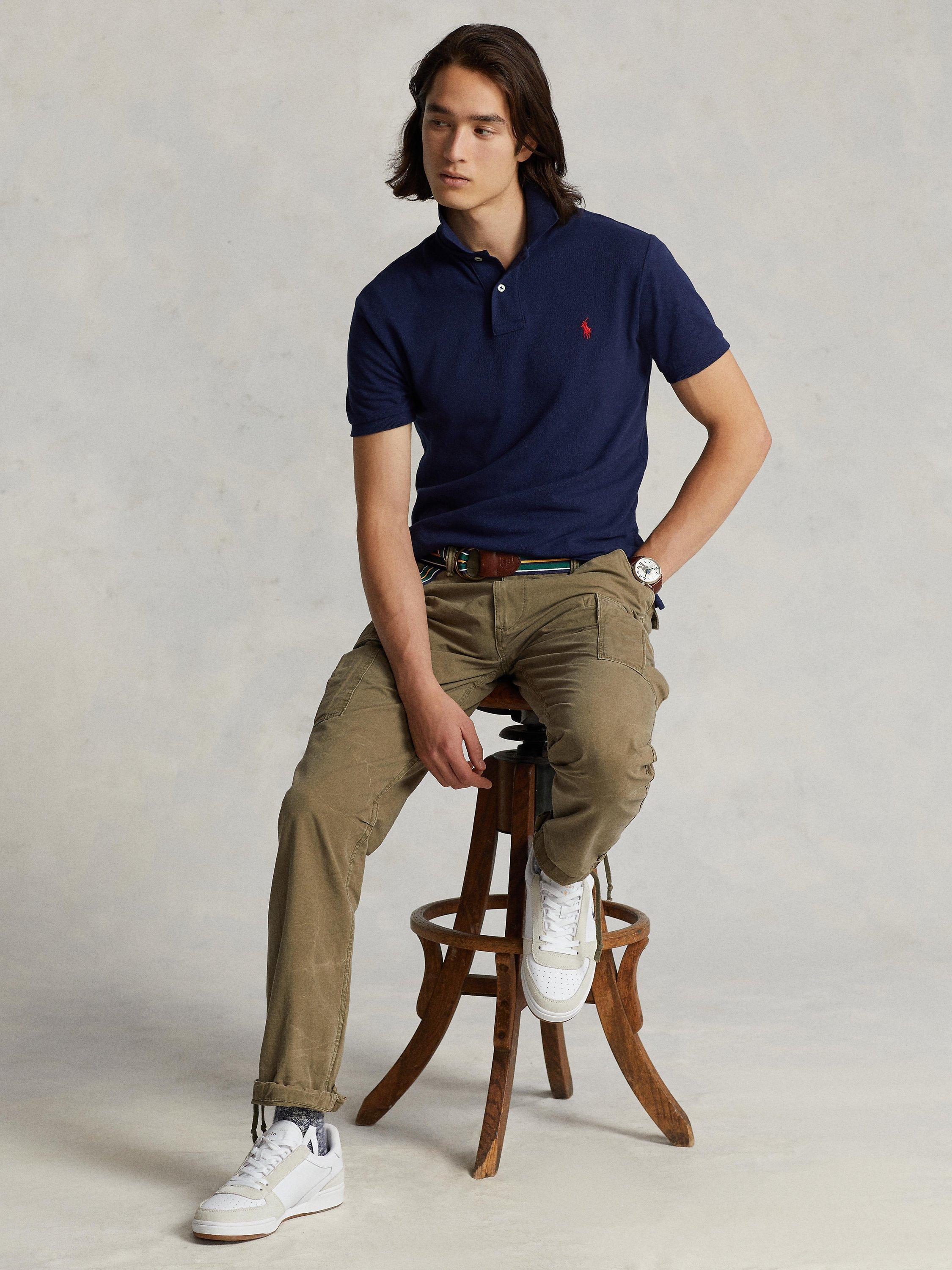 Product image 4 of 5, which shows Polo Ralph Lauren Slim Fit Mesh Polo Shirt, Newport Navy, S