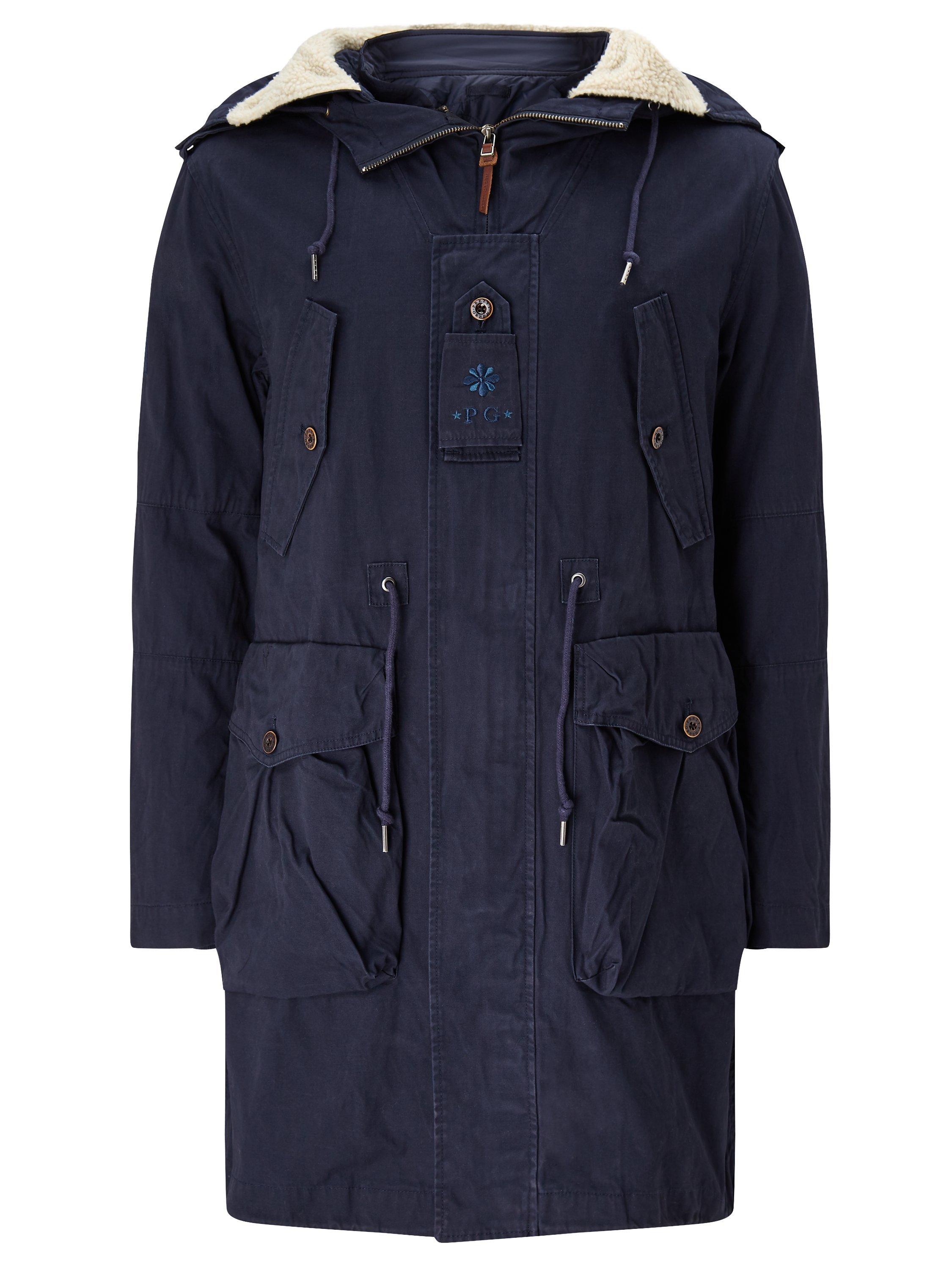 Pretty Green Heavyweight Cotton Parka Jacket Navy