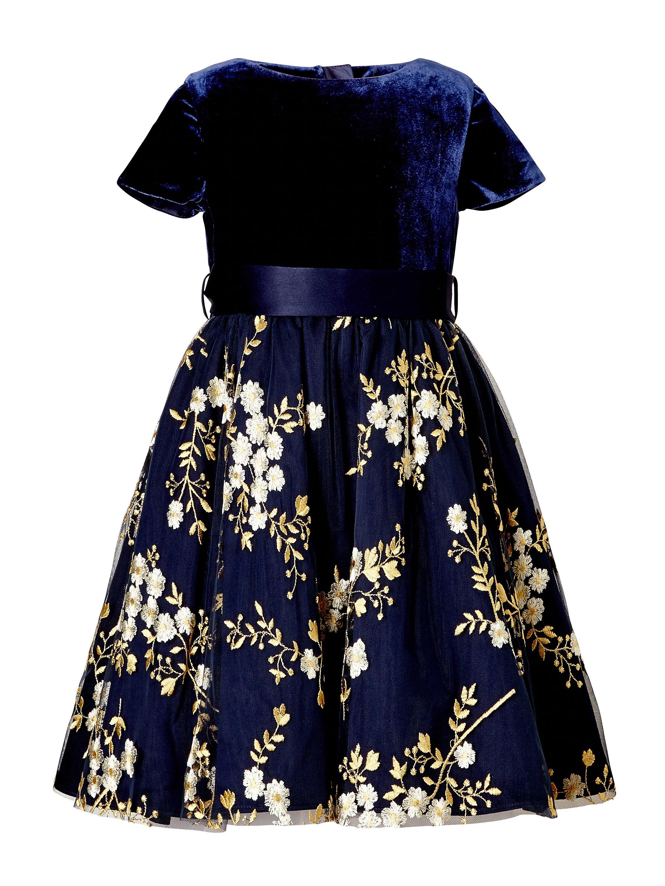 John Lewis Heirloom Collection Girls Embroidered Velvet Dress Navy