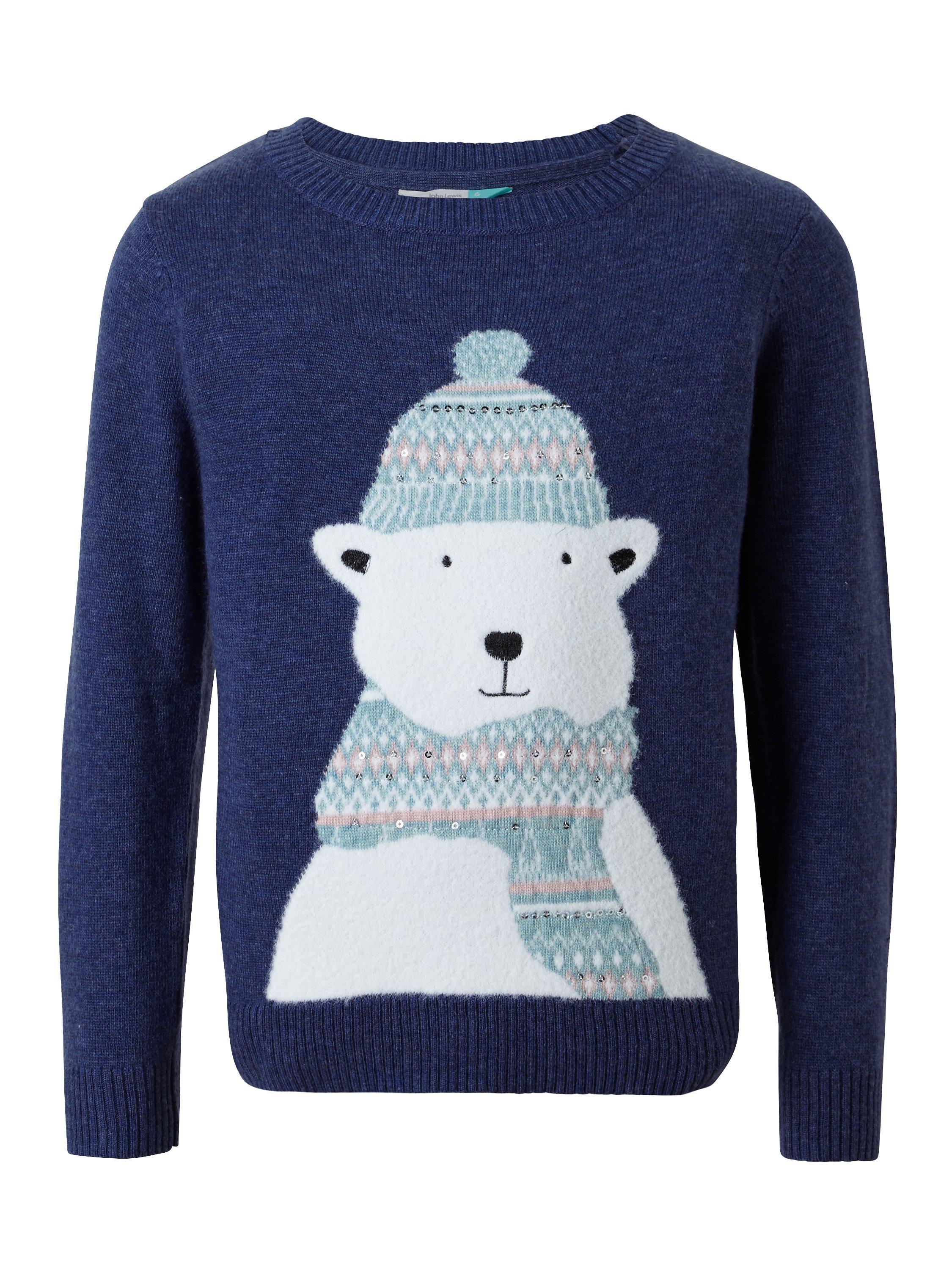 John Lewis & Partners Girls' Polar Bear Knit Jumper, Navy