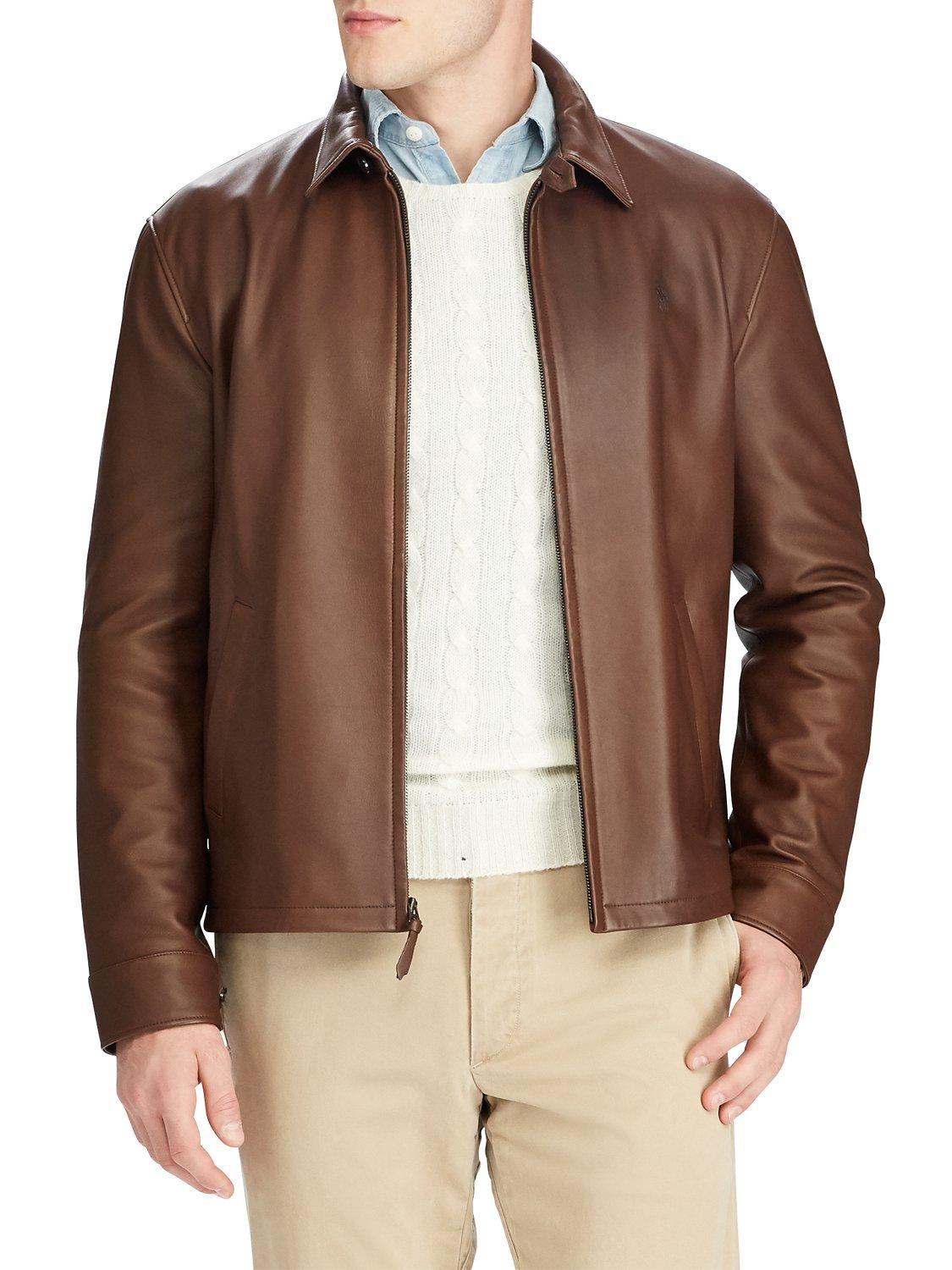 Brown leather jacket ralph lauren on sale