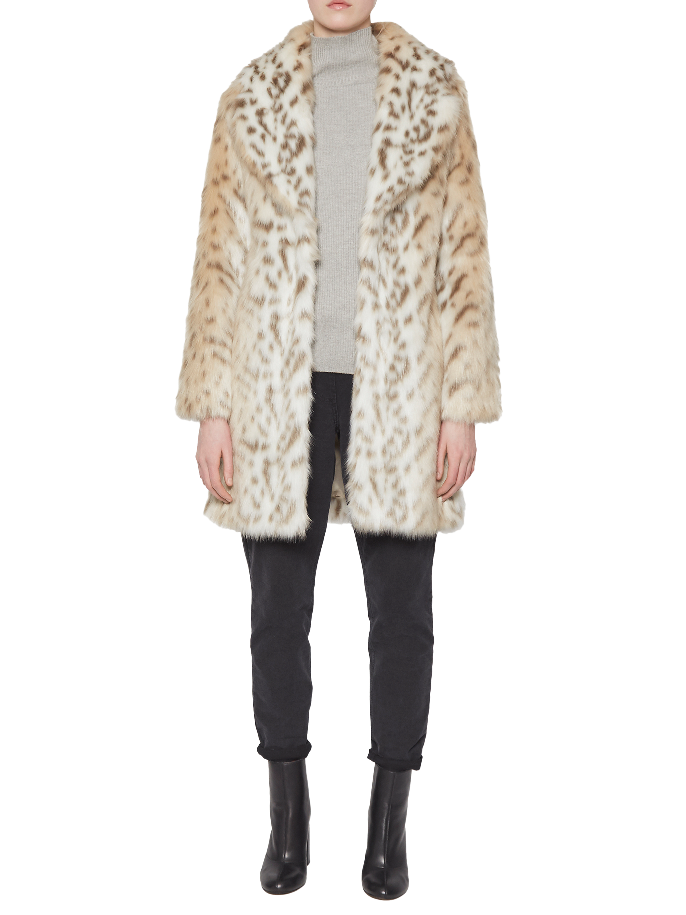 French Connection Paulette Faux Fur Coat, Pale Leopard