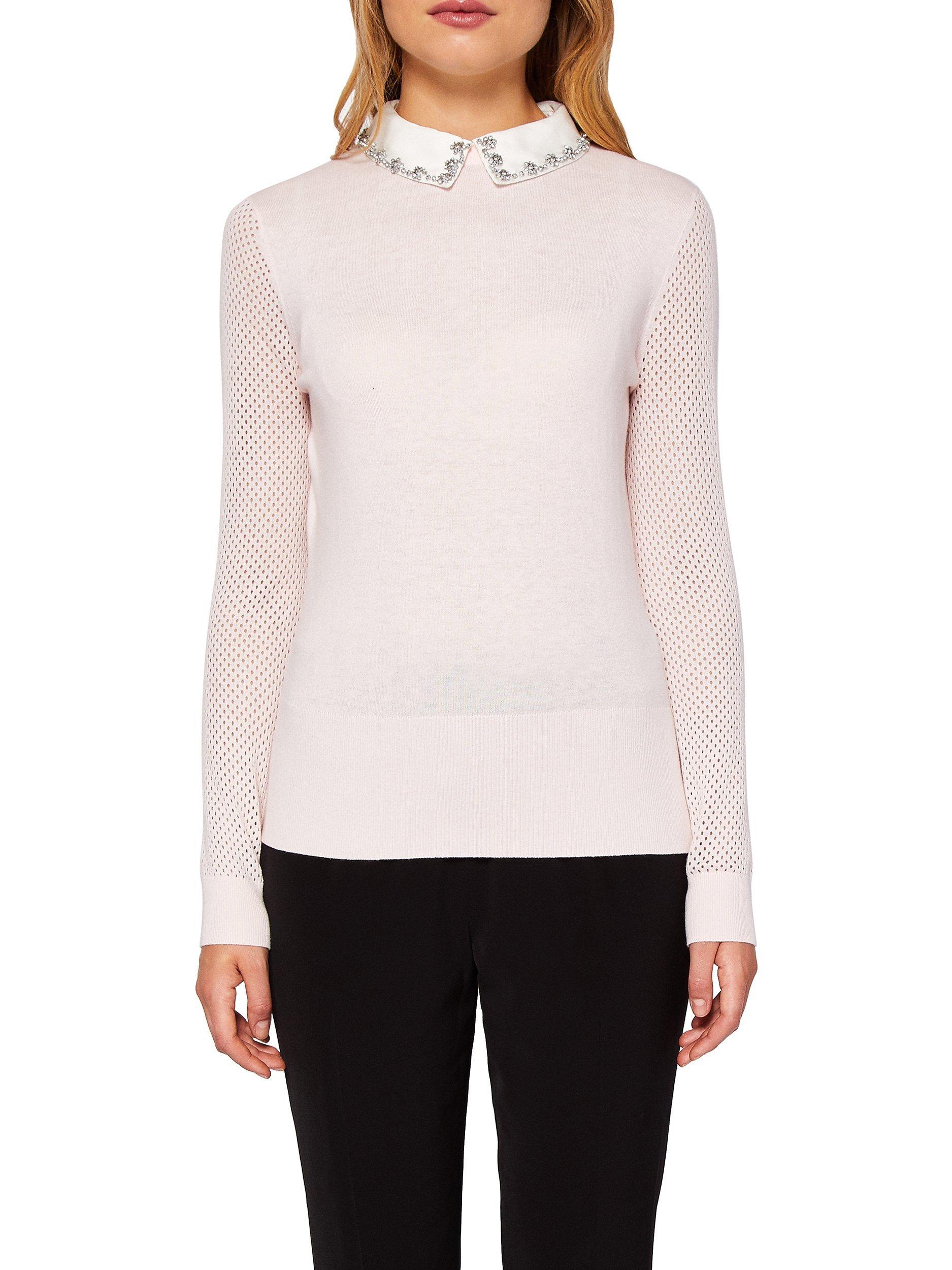 Pink sweater with embellished collar hotsell