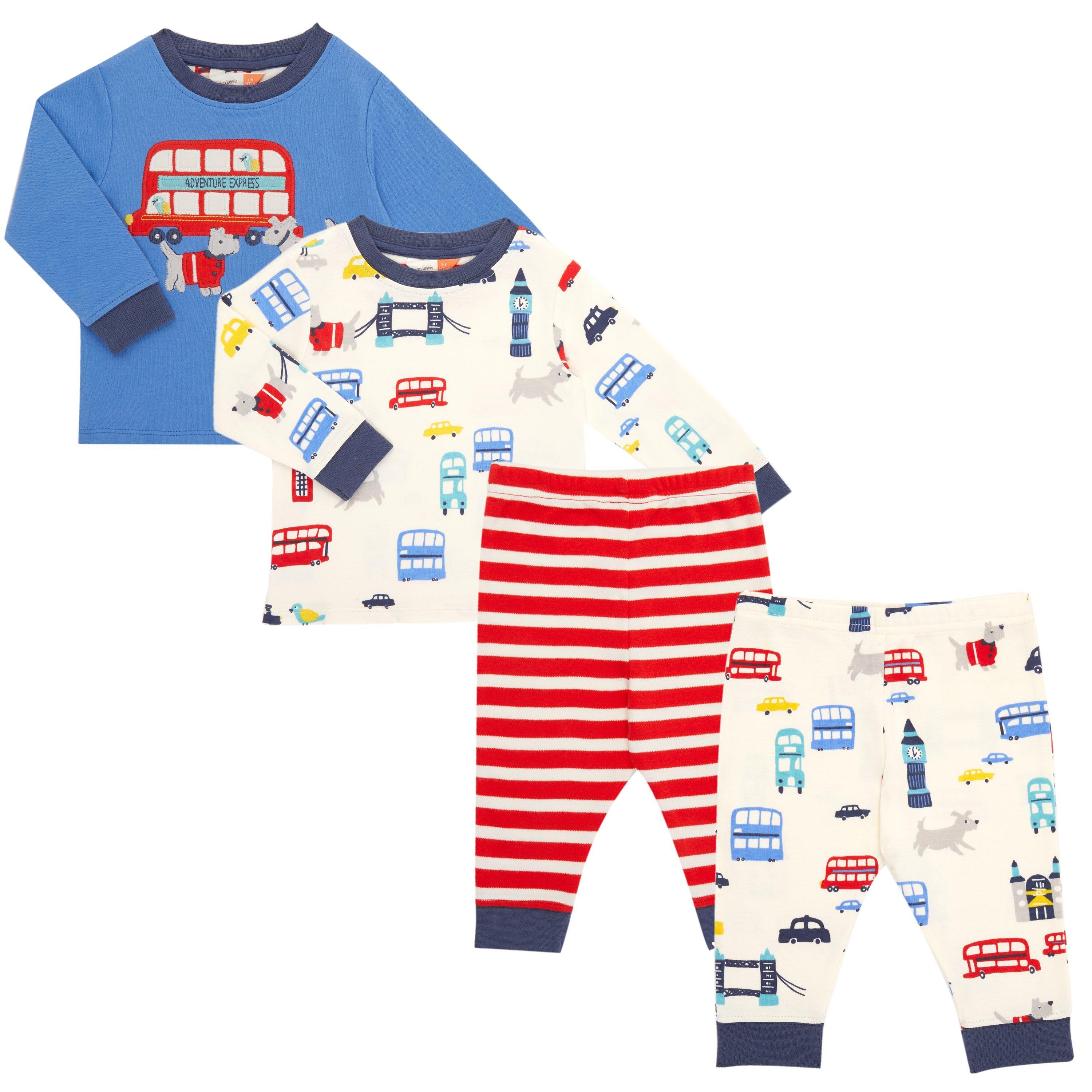John Lewis & Partners Baby London Transport Pyjamas, Pack of 2, Blue/Red