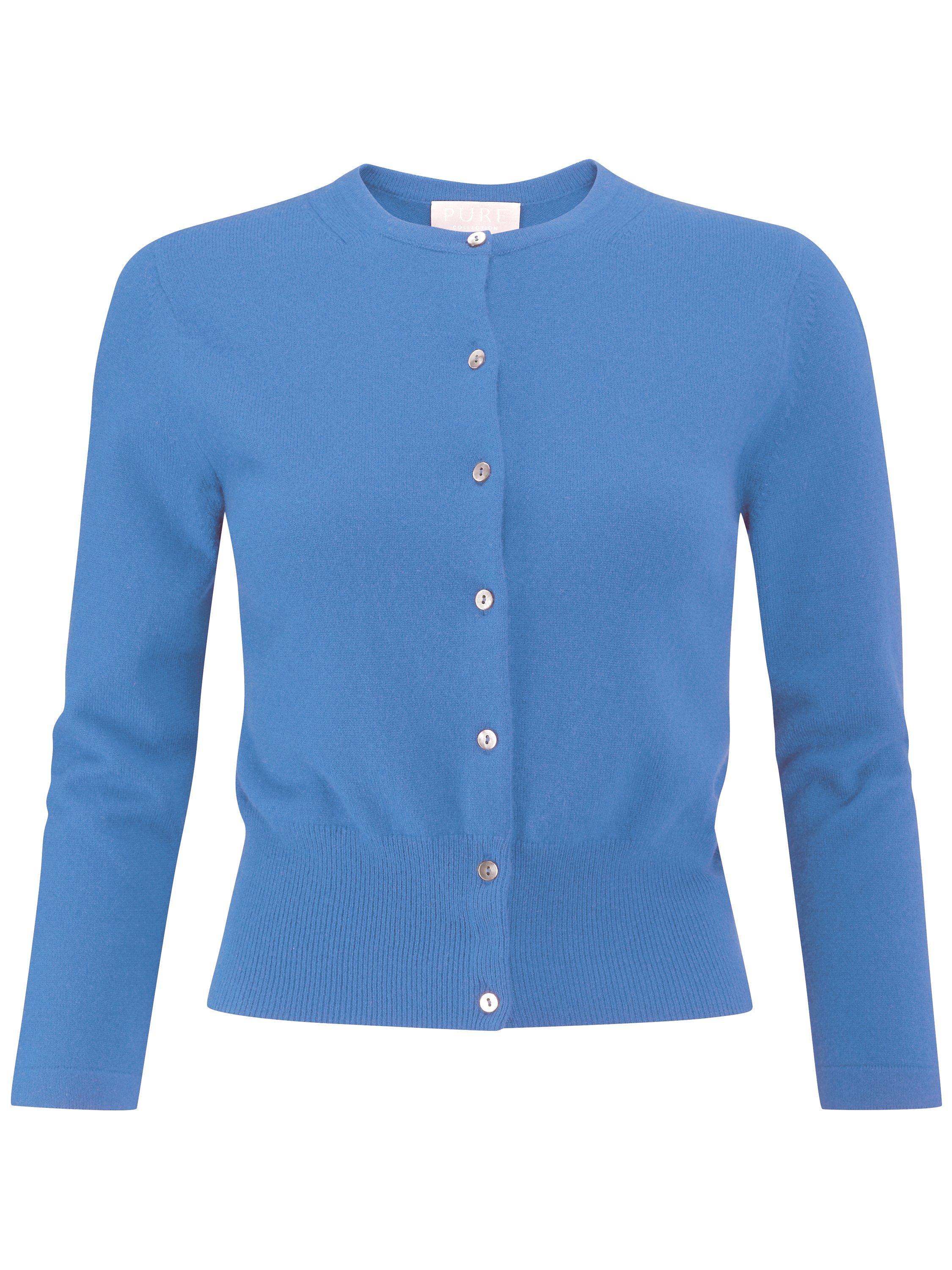 Pure Collection Crop Cashmere Cardigan Cornflower Blue